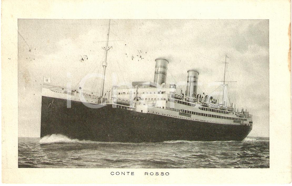 Cartolina originale da collezione 1920 LLOYD SABAUDO Transatlantico CONTE ROSSO Illustrata Cartolina FG VG 1