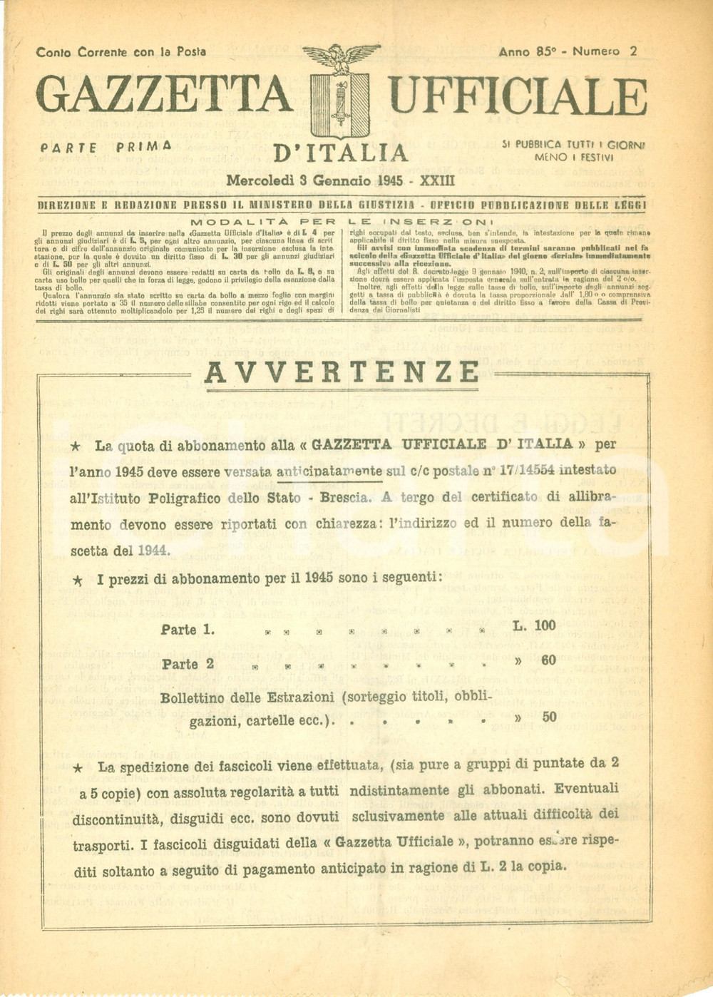Documento originale, autentico 1945 GAZZETTA UFFICIALE RSI Regolamento Stato Maggiore ESERCITO REPUBBLICANO 1