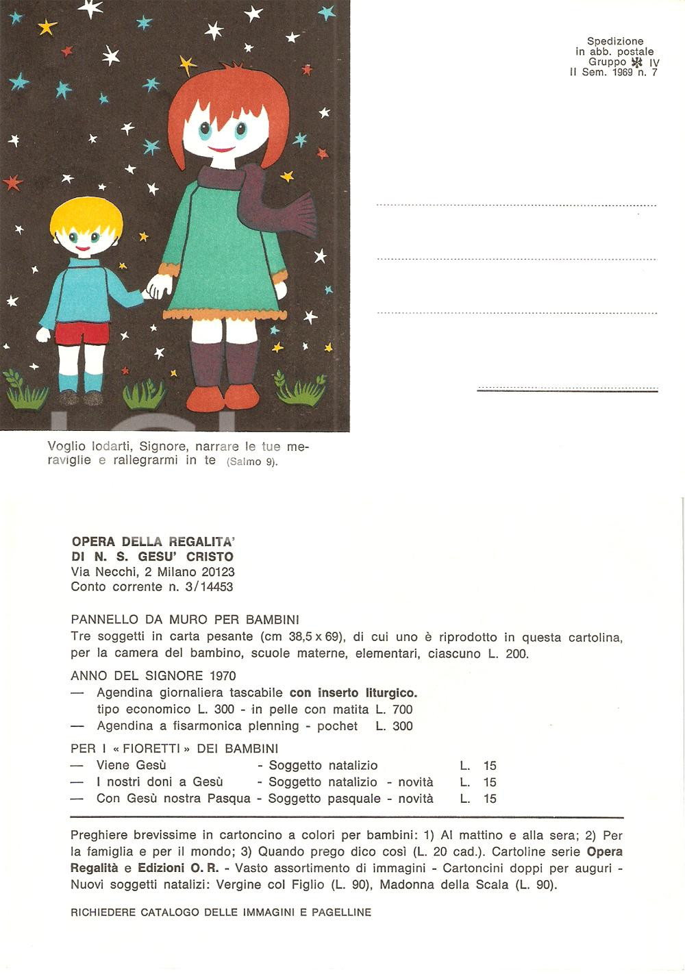 Cartolina originale da collezione 1969 MILANO Opera della regalitÃ  di N.S. GesÃ¹ Cristo Cartolina pubblicitaria 1