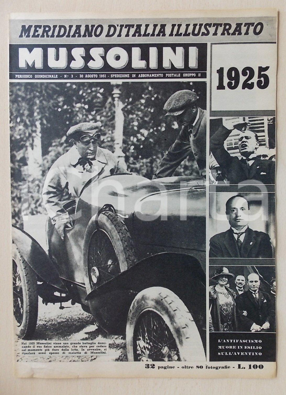 Giornale, rivista storica 1951 MERIDIANO D ITALIA ILLUSTRATO Inserto MUSSOLINI 1925 Rivista n.3 1