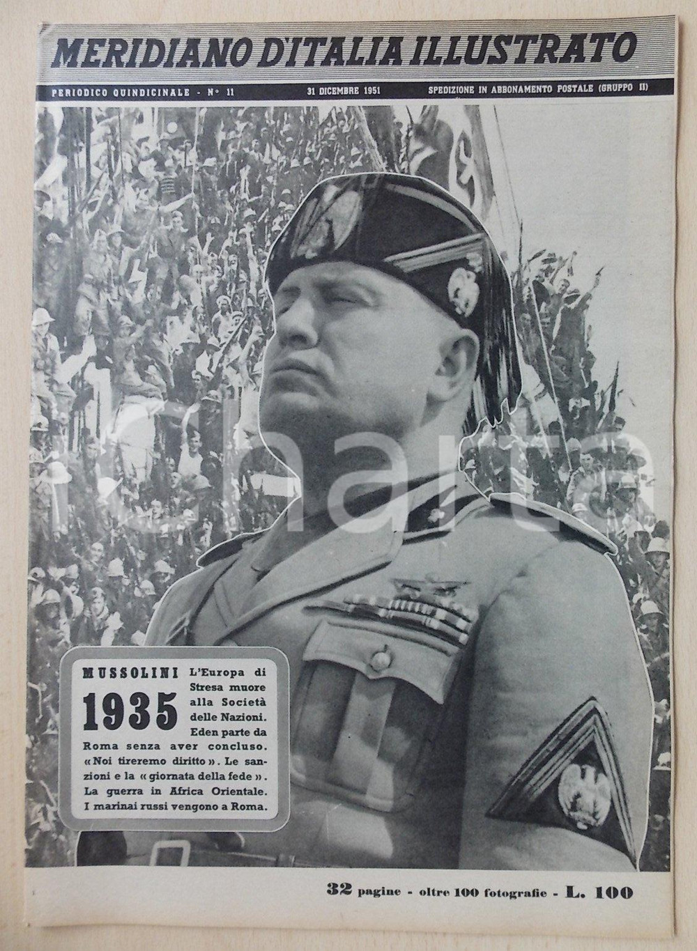 Giornale, rivista storica 1952 MERIDIANO D ITALIA ILLUSTRATO Inserto MUSSOLINI 1935 Rivista n.11 1