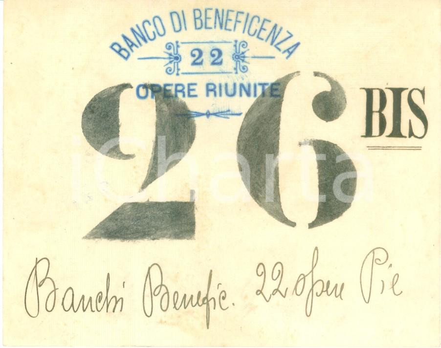 Documento originale, autentico 1935 ca PESCA DI BENEFICENZA Banco delle Opere Riunite Pie Biglietto 26 bis 1