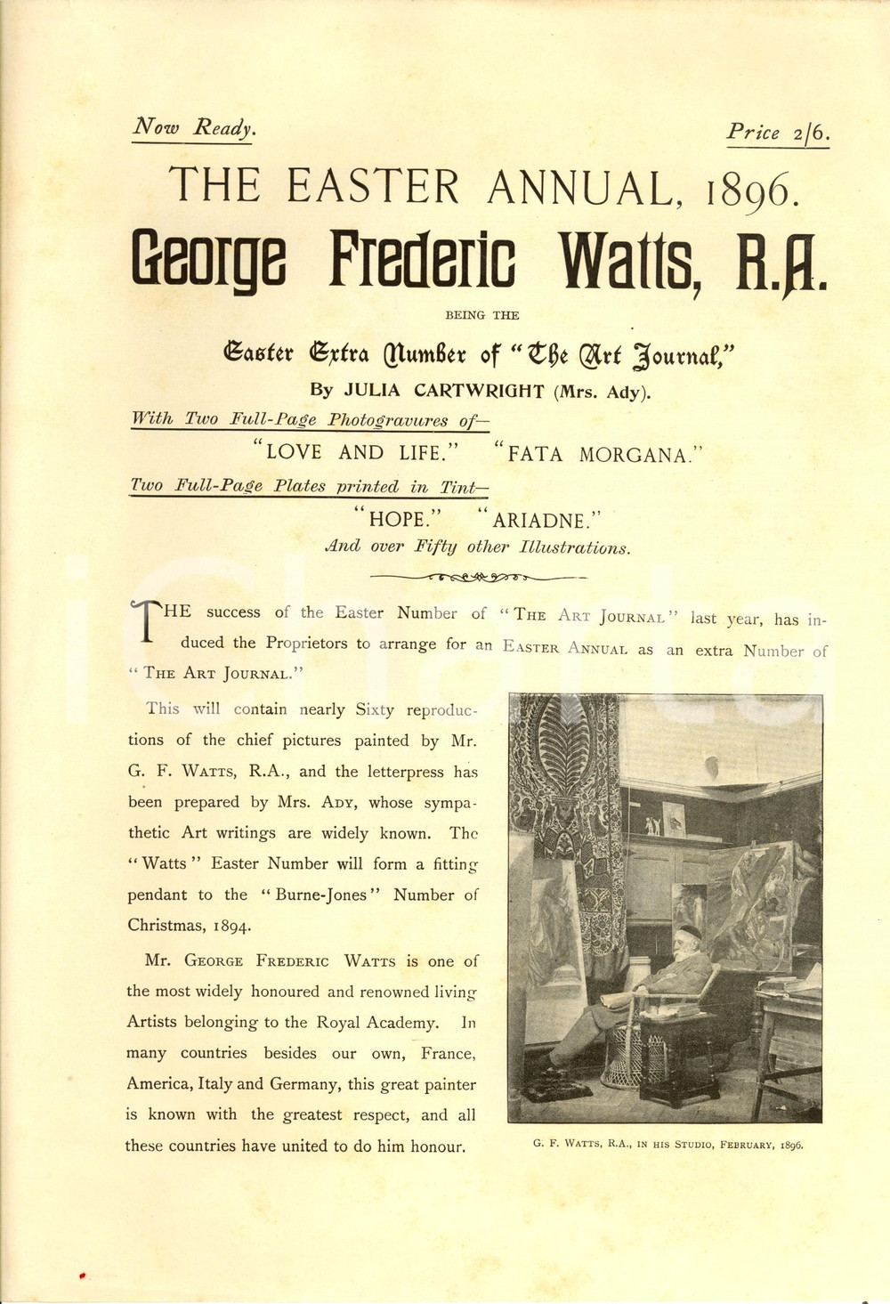 Giornale, rivista storica 1896 LONDON Easter Annual George Frederic WATTS Foglio pubblicitario ILLUSTRATO 1