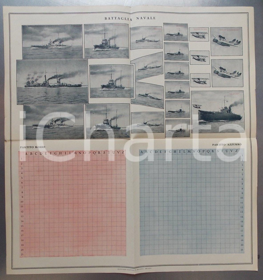 Oggetto da collezione cartaceo 1950 ca BATTAGLIA NAVALE Tabellone da gioco ILLUSTRATO cm 44 x 47 1