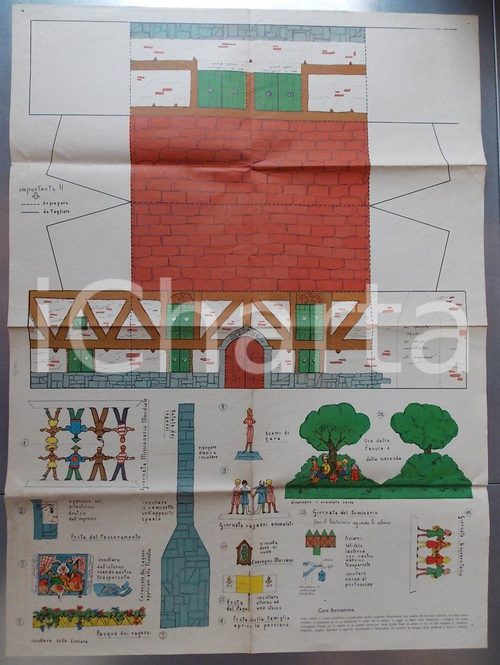 Oggetto da collezione cartaceo 1960 ca GIOVENTU  FEMMINILE AZIONE CATTOLICA Cartellone gioco da ritagliare 1