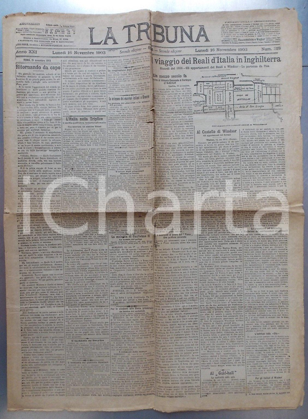 Giornale, rivista storica 1903 LA TRIBUNA Programma della visita dei SAVOIA a WINDSOR e a LONDRA Giornale 1