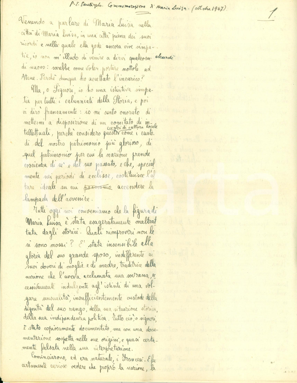 Autografo originale 1947 PARMA Commemorazione Maria Luisa d AUSTRIA Manoscritto INEDITO 1