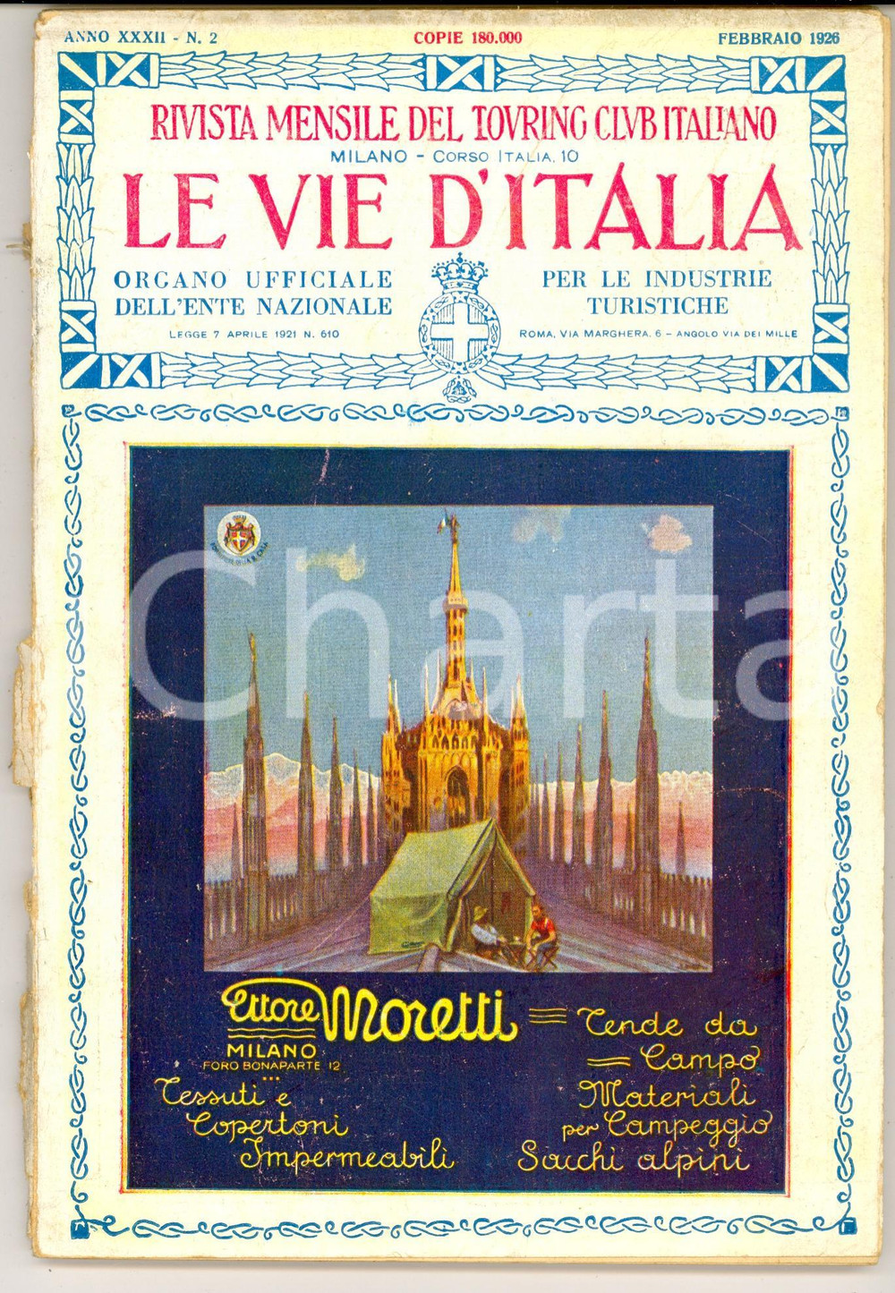 Giornale, rivista storica 1926 LE VIE D ITALIA TCI La villa di STRA  Rivista anno XXXII n°2 1