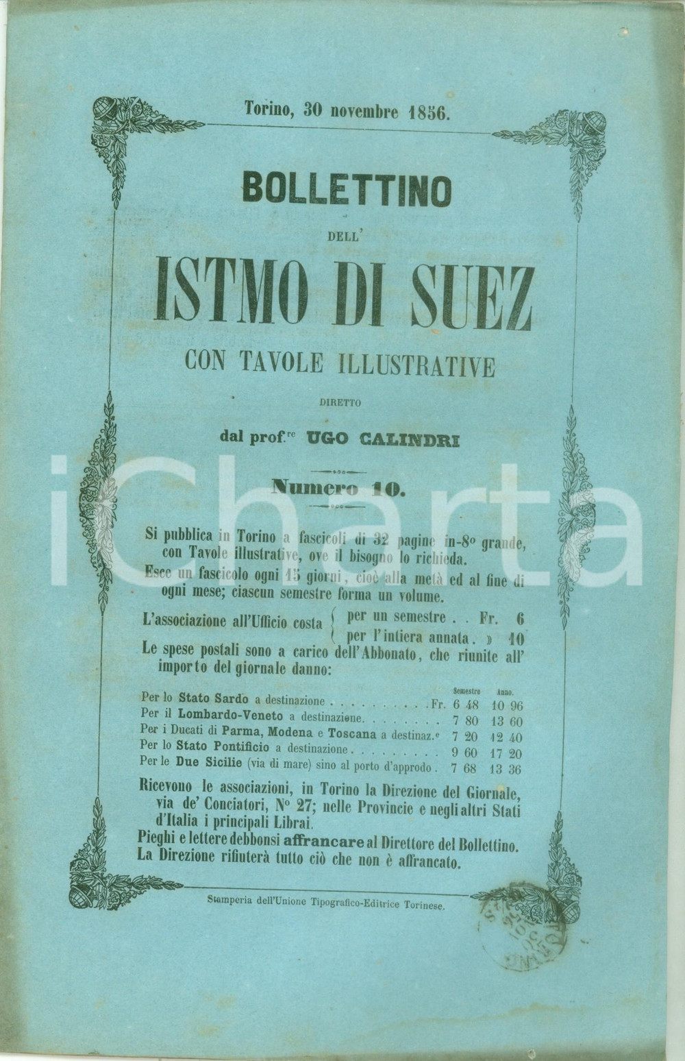 Giornale, rivista storica 1856 BOLLETTINO DELL ISTMO DI SUEZ 10 Porto e ferrovia di SAVONA Rivista 1