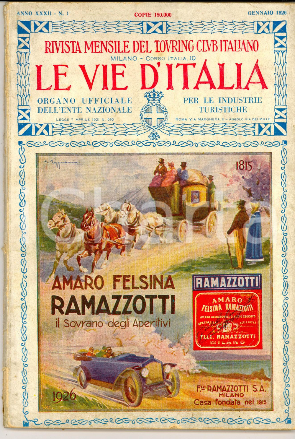 Giornale, rivista storica 1926 LE VIE D ITALIA TCI Navigazione aerea commerciale Anno XXXII nÂ°1 1