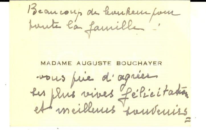 Autografo originale 1940 PARIS Carte de visite Madeleine HOUYVET femme d Auguste BOUCHAYER 1