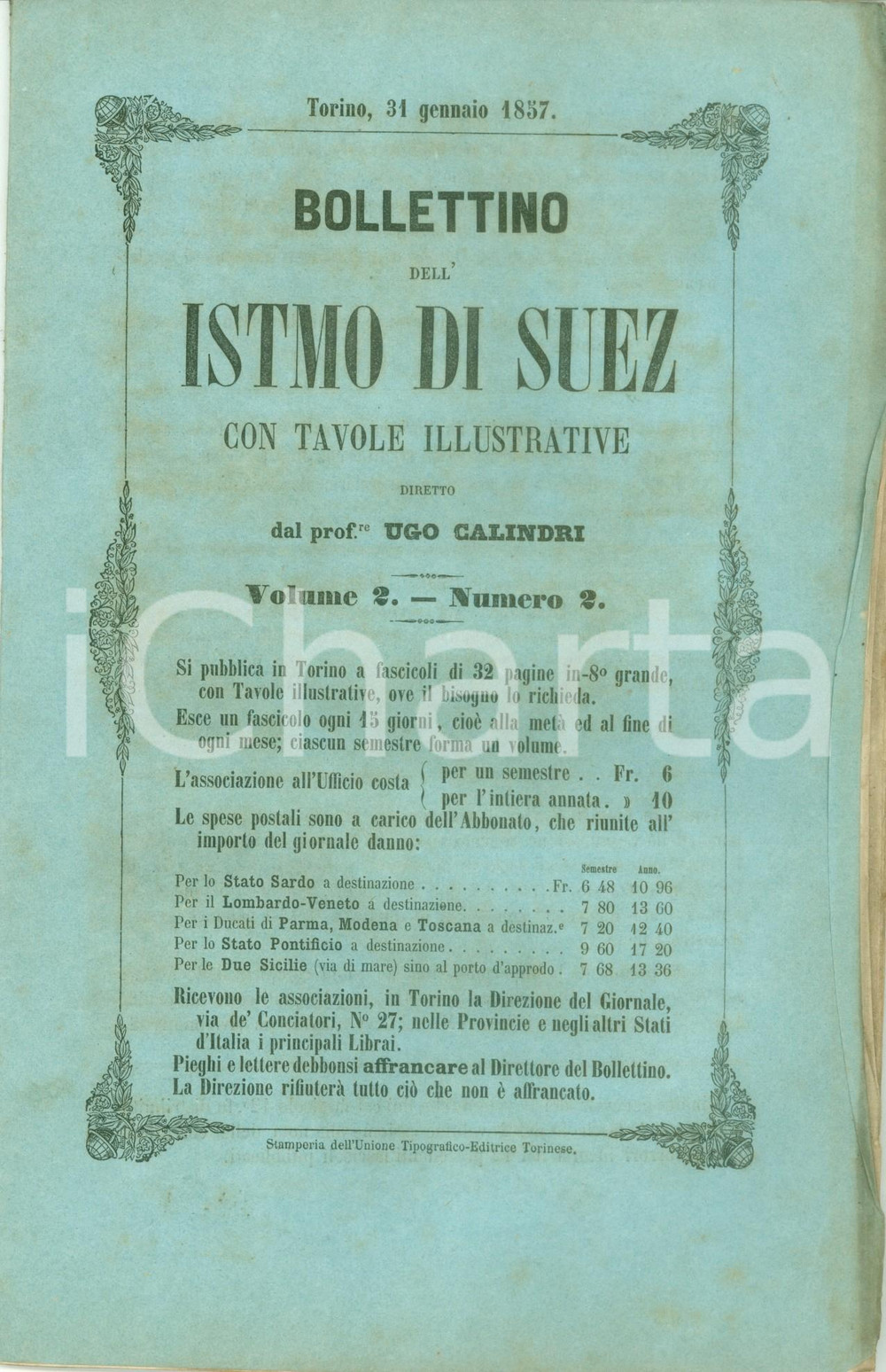 Giornale, rivista storica 1857 BOLLETTINO DELL ISTMO DI SUEZ 2 Apertura del Canale di SUEZ e inchieste 1