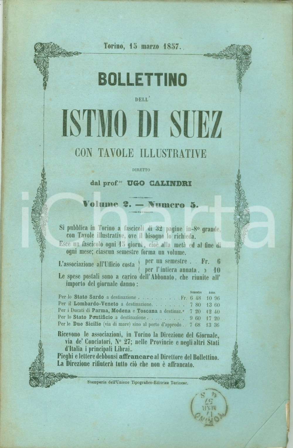 Giornale, rivista storica 1857 BOLLETTINO DELL ISTMO DI SUEZ 5 L apertura del Bosforo di SUEZ Rivista 1