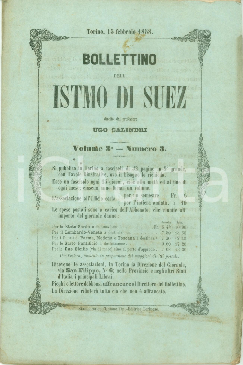 Giornale, rivista storica 1858 BOLLETTINO DELL ISTMO DI SUEZ 3 Il Telegrafo per il MAR ROSSO Rivista 1
