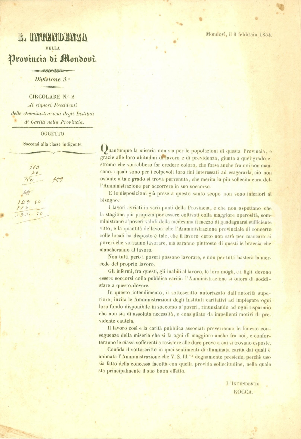 Documento originale, autentico 1854 MONDOVI  CN I poveri vanno soccorsi con ogni mezzo Documento 1