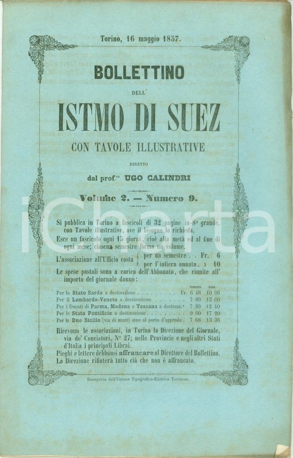 Giornale, rivista storica 1857 BOLLETTINO DELL ISTMO DI SUEZ 9 Telegrafia elettrica da INGHILTERRA a INDIE 1