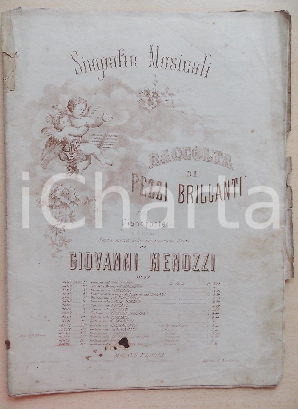 Oggetto da collezione cartaceo 1890 ca Giovanni MENOZZI I Promessi Sposi  Pianoforte Ed. Francesco LUCCA 1