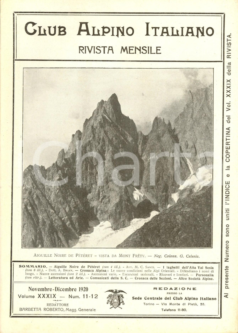 1920 RIVISTA CLUB ALPINO ITALIANO CAI Monte AIGUILLE NOIRE de Pétéret *N° 11-12