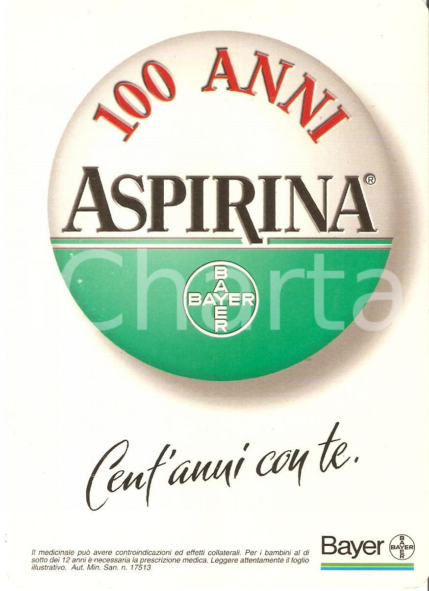 Materiale pubblicitario d’epoca 1997 BAYER  ASPIRINA Cento anni dalla scoperta Cartoncino pubblicitario FG 1