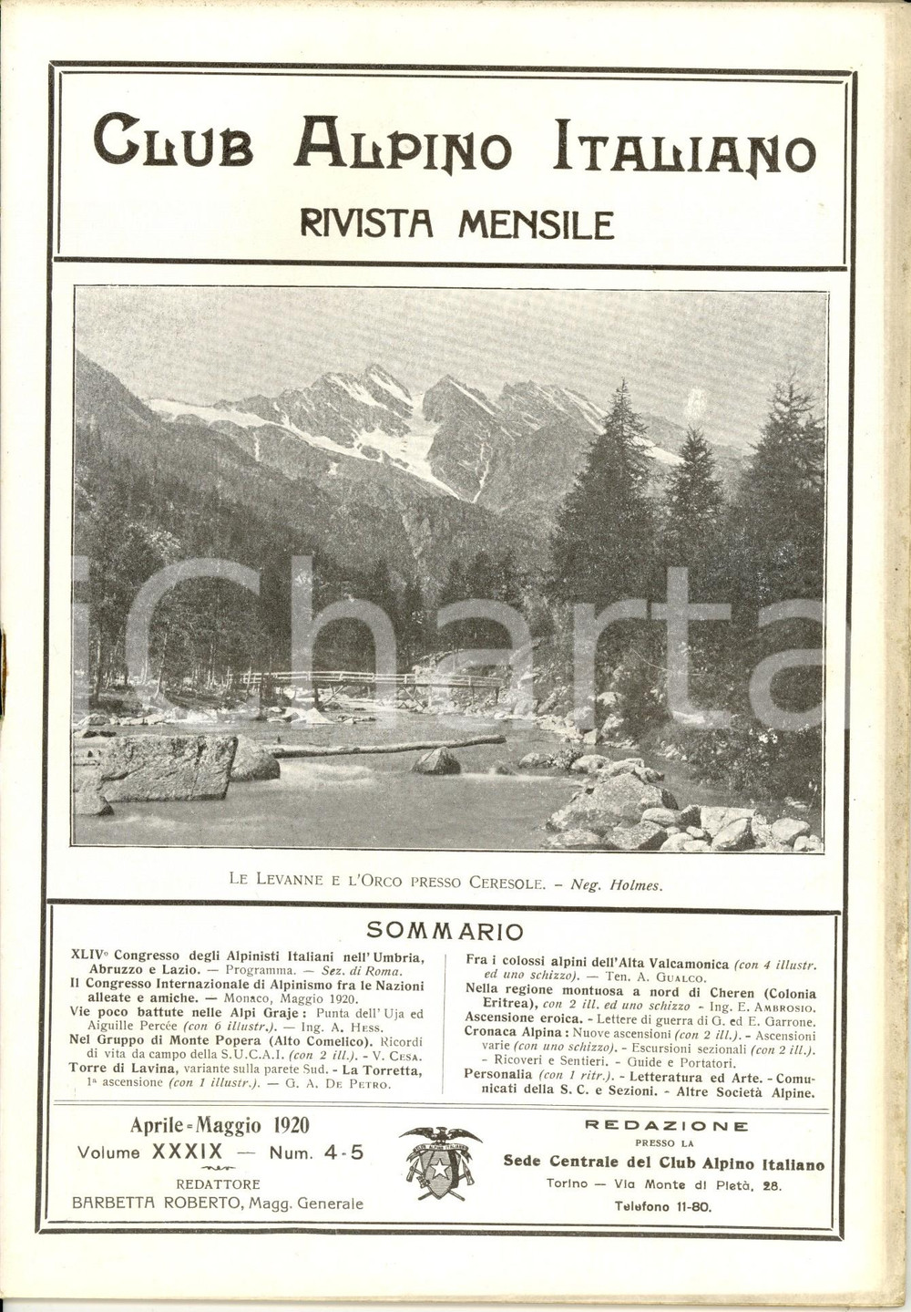 Giornale, rivista storica 1920 RIVISTA CLUB ALPINO ITALIANO CAI Regione montuosa eritrea di CHEREN NÂ° 45 1