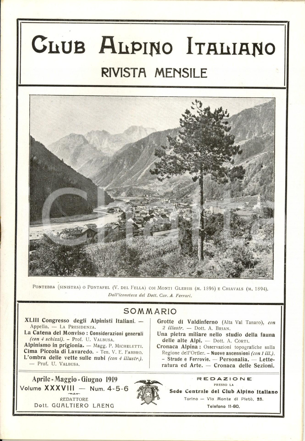 Giornale, rivista storica 1919 RIVISTA CLUB ALPINO ITALIANO CAI La catena montuosa del MONVISO NÂ° 46 1