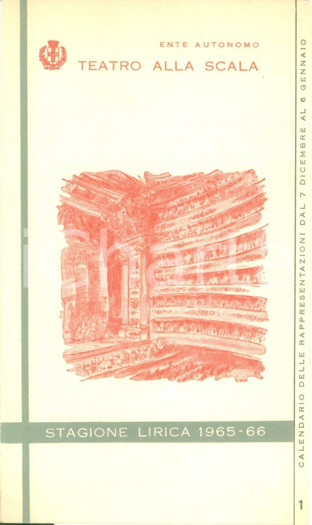 Materiale pubblicitario d’epoca 1965 MILANO TEATRO ALLA SCALA Calendario della stagione lirica Opuscolo 1