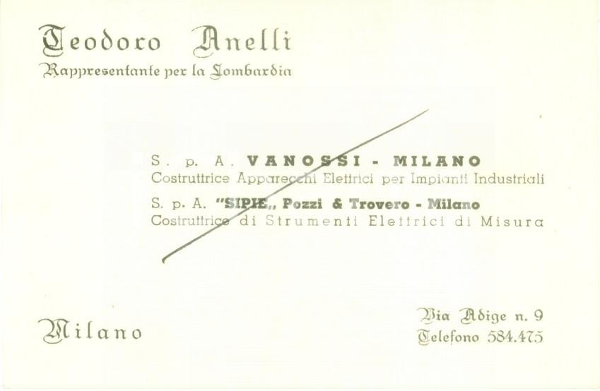 Oggetto da collezione cartaceo 1950 MILANO Teodoro ANELLI rappresentante VANOSSI augura felicitÃ  AUTOGRAFO 1