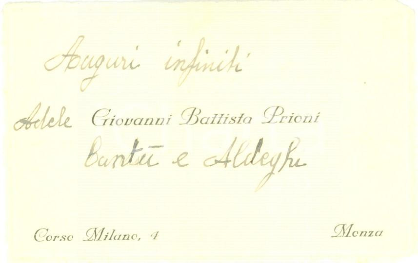 Oggetto da collezione cartaceo 1950 ca MONZA Giovanni Battista PRIONI Biglietto da visita per auguri 1