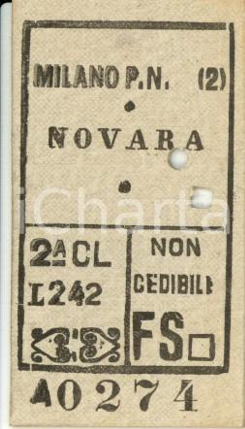 Oggetto da collezione cartaceo 1949 FF.SS. MILANO PORTA NUOVA  NOVARA Biglietto ferroviario di 2 classe 1