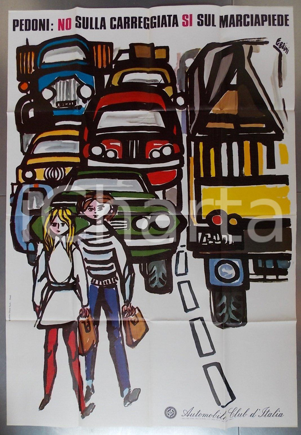 Materiale pubblicitario d’epoca 1971 AUTOMOBILE CLUB ITALIA Carreggiata no marciapiede sÃ¬ Illustr. Ercole BRINI 1