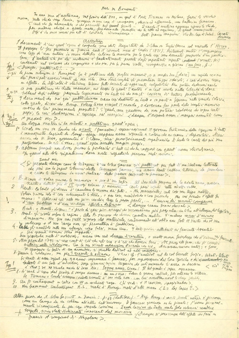 Autografo originale 1955 ca Paolo Ettore SANTANGELO sul manoscritto BONAPARTE Appunti AUTOGRAFI 1