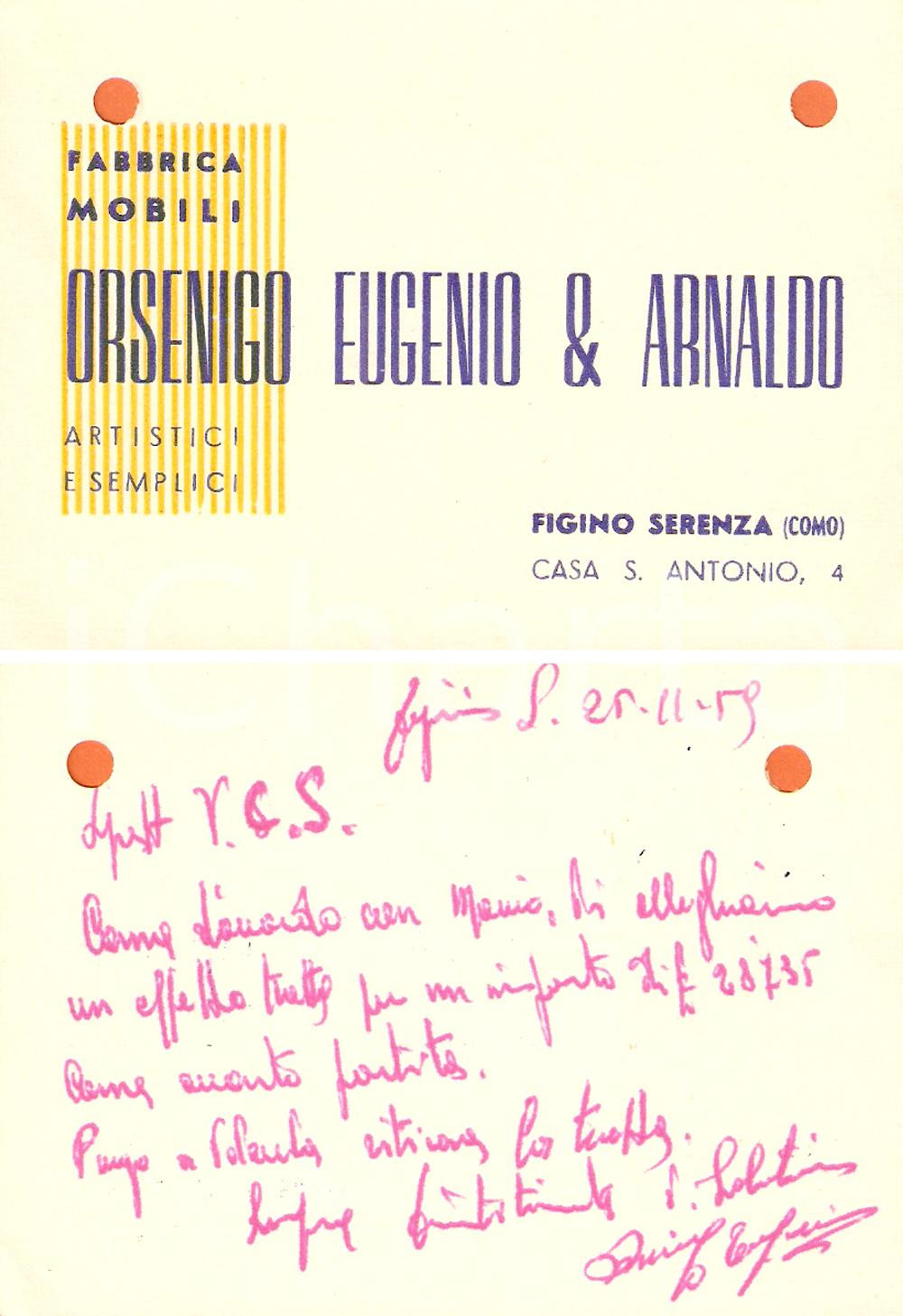 Oggetto da collezione cartaceo 1959 FIGINO SERENZA CO Eugenio e Arnaldo ORSENIGO Fabbrica mobili Biglietto 1