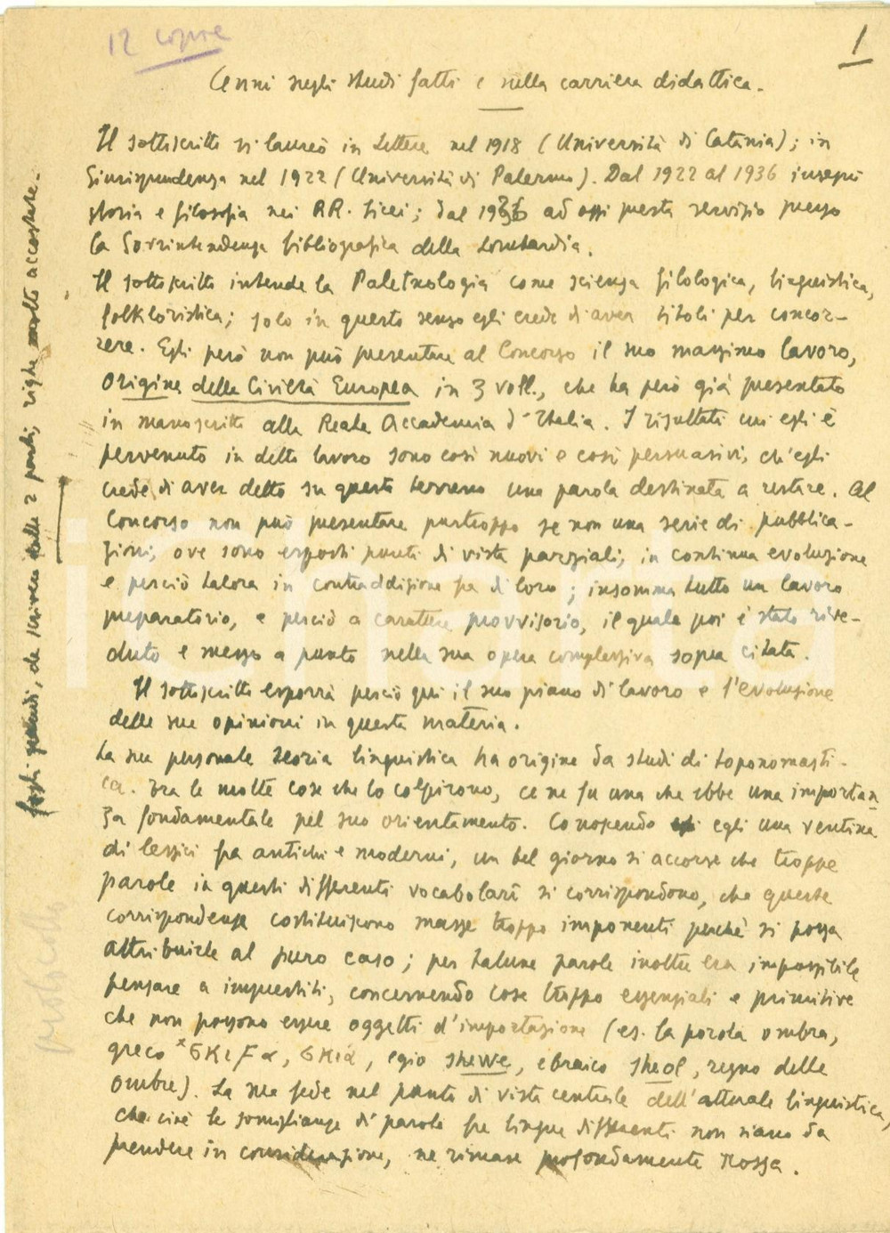 Autografo originale 1943 MILANO WW2 Studi e carriera Paolo Ettore SANTANGELO Manoscritto AUTOGRAFO 1