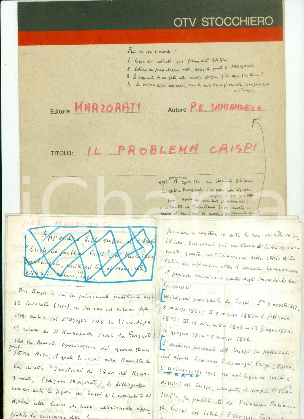 Autografo originale 1974 MILANO Paolo Ettore SANTANGELO problema CRISPI manoscritto per MARZORATI 1