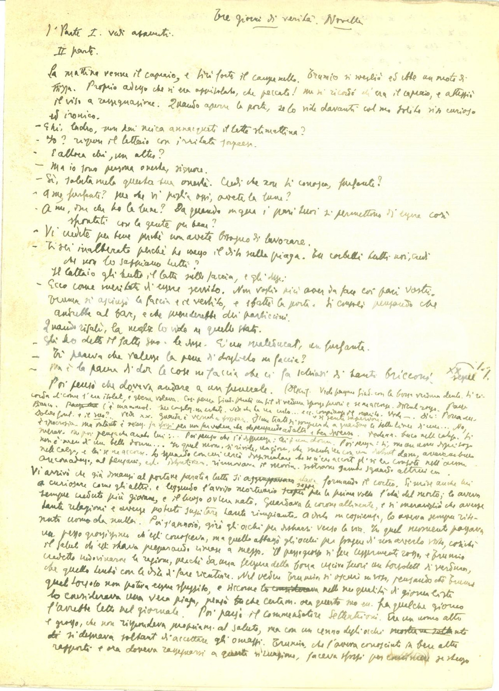 Autografo originale 1940 ca Paolo Ettore SANTANGELO Tre giorni di veritÃ  Novella AUTOGRAFA INEDITA 1