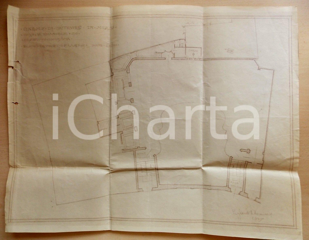 Mappa, planimetria storica 1927 MILANO Ing. Fausto DE DOMINICIS Planimetria per un nuovo cinema Documento 1