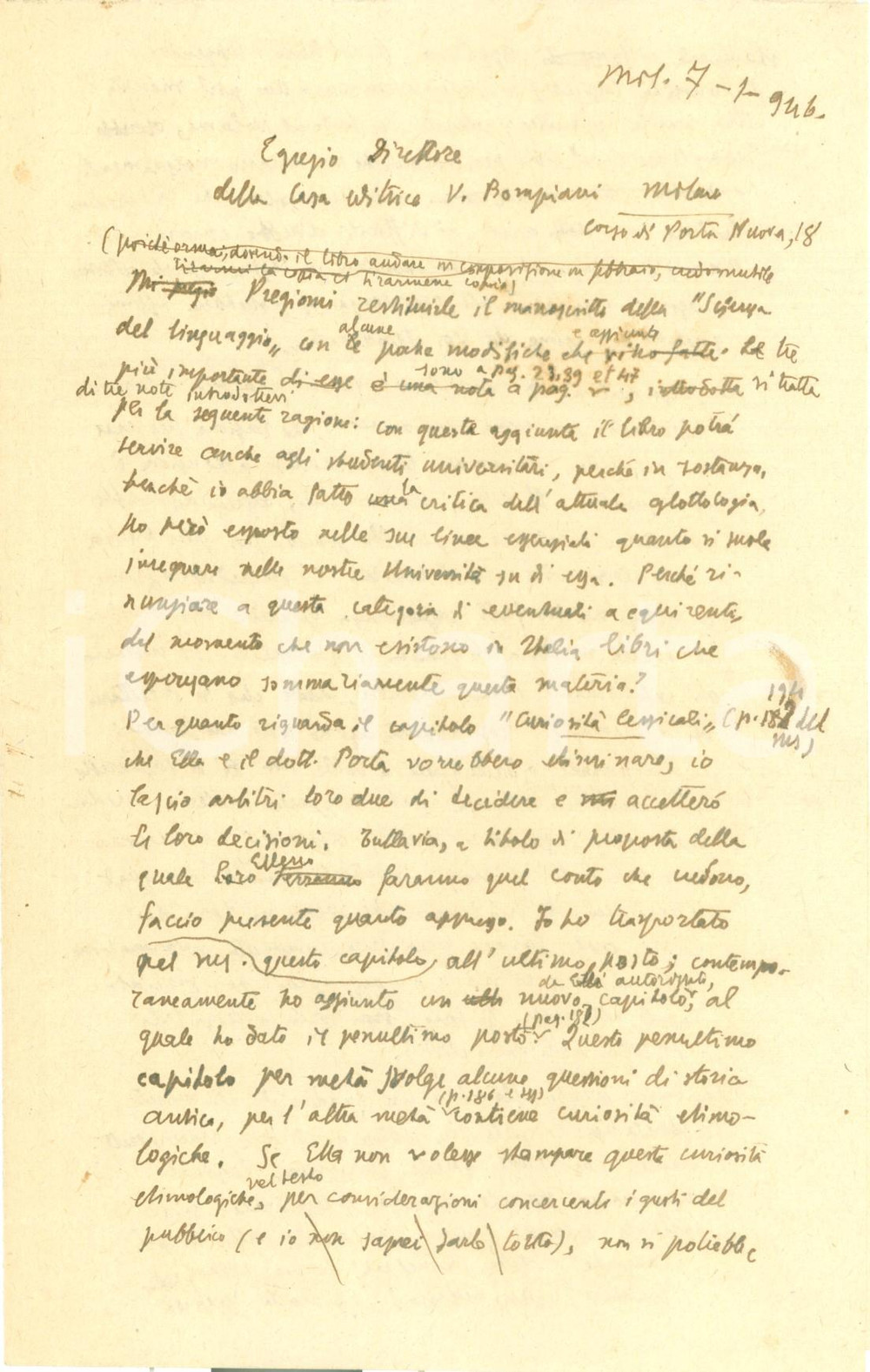 Autografo originale 1946 MILANO Paolo Ettore SANTANGELO presenta la sua opera all editore BOMPIANI 1
