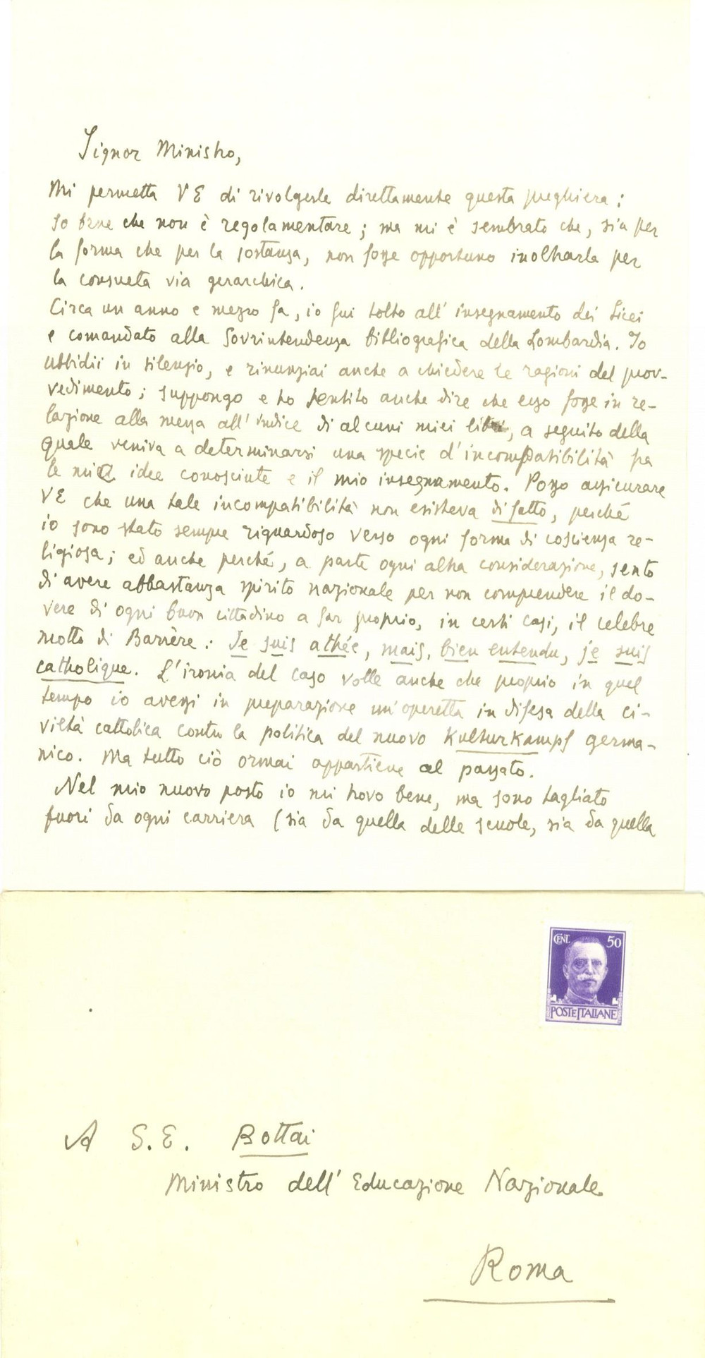 Autografo originale 1937 MILANO Ettore SANTANGELO messo all Indice chiede presidenza Liceo PARINI 1