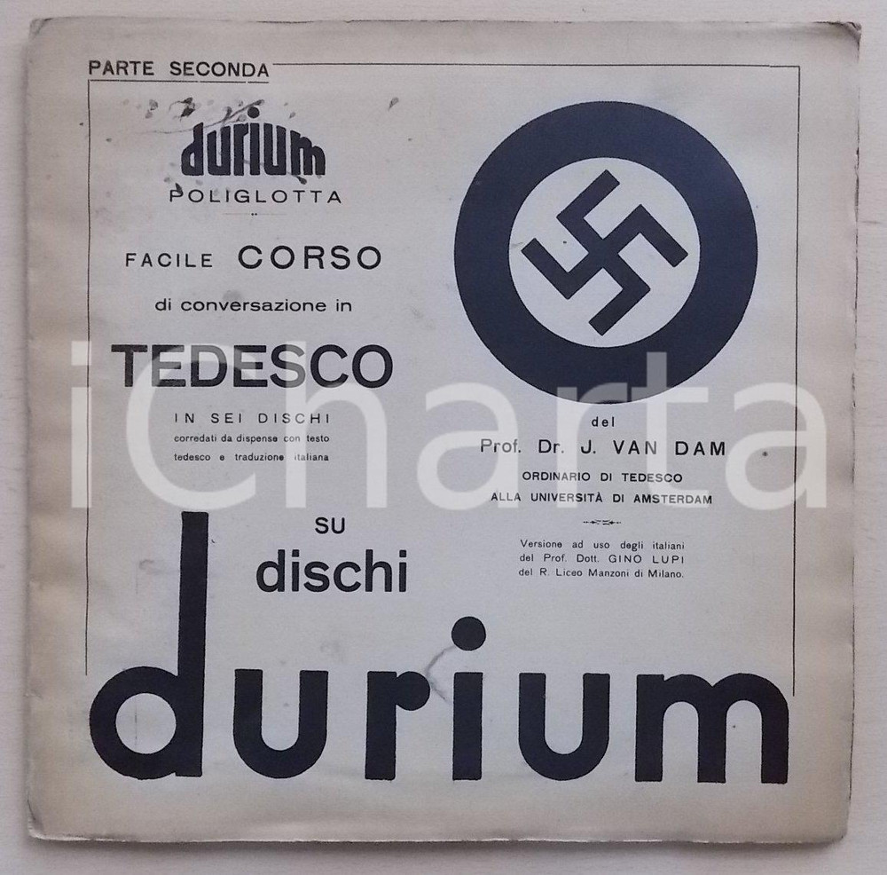 Oggetto da collezione cartaceo 1939 DISCHI DURIUM Corso di tedesco VOCE DELL IMPERO Dr. VAN DAM Parte seconda 1