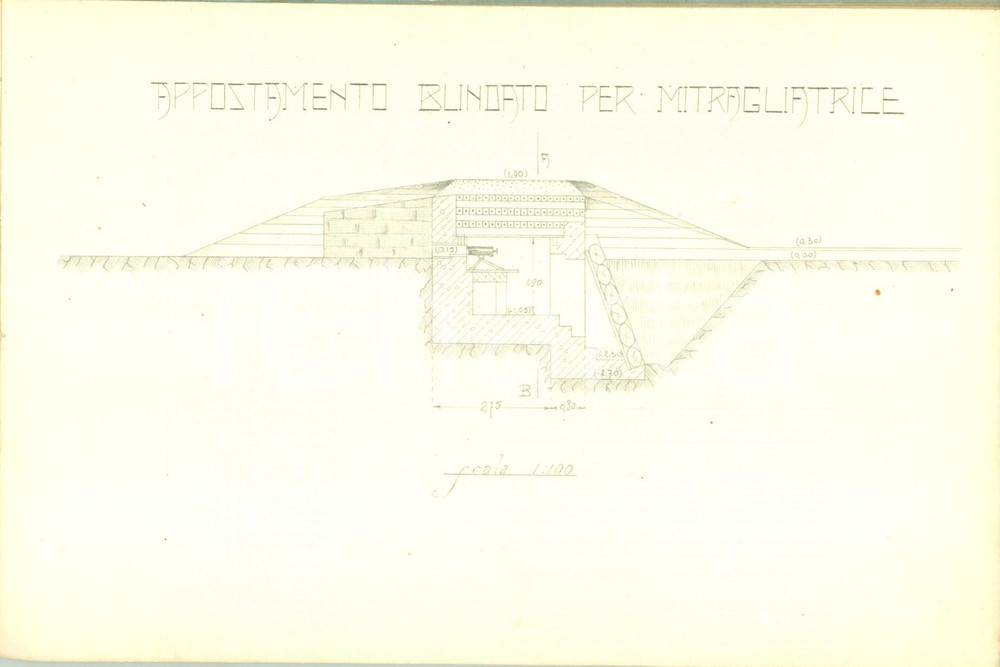 Documento originale, autentico 1915 WW1 Progetti costruzione trincee appostamenti Planimetrie DISEGNATE A MANO 1