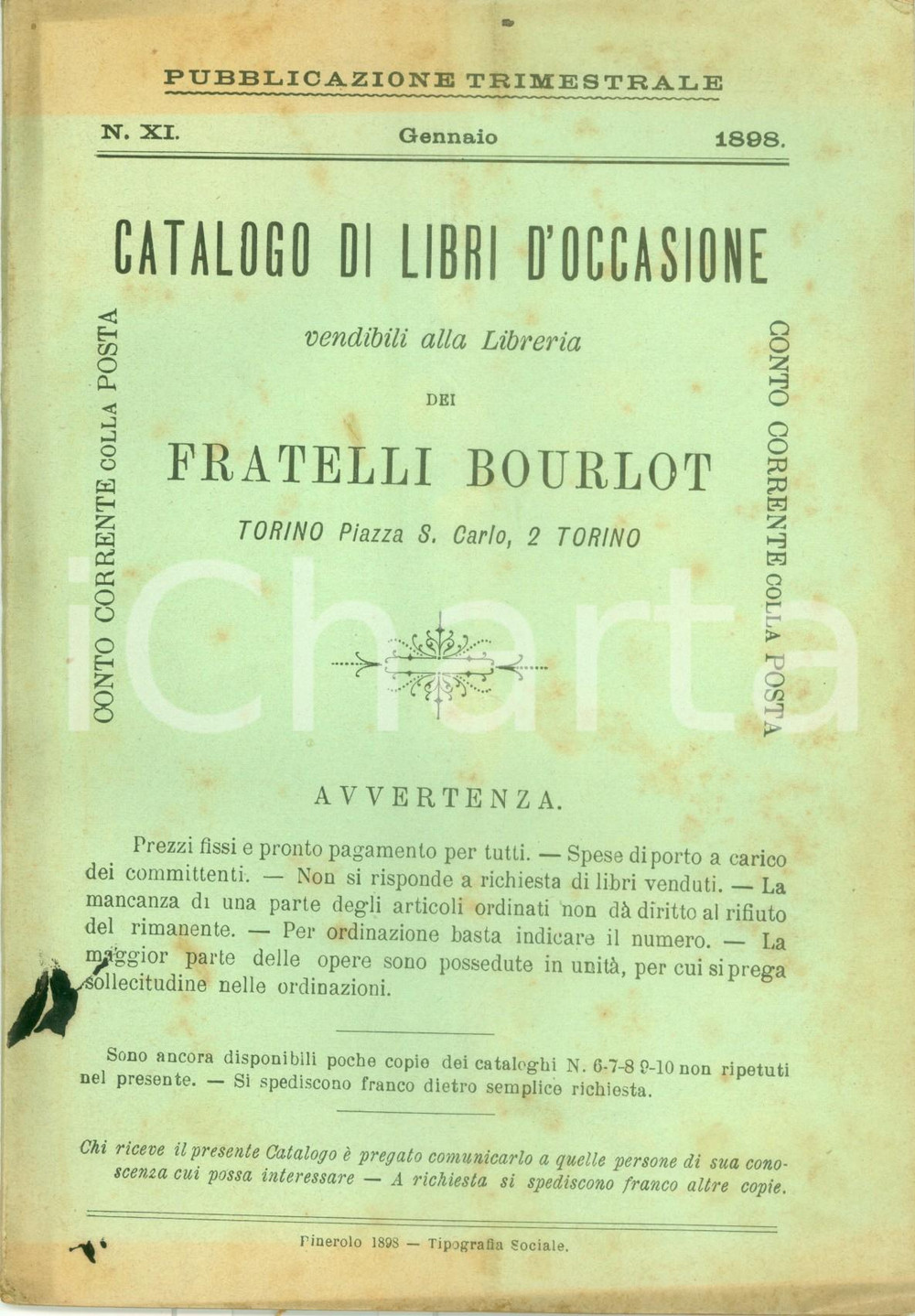 Libro, pubblicazione d epoca 1898 TORINO Libreria Fratelli BOURLOT Catalogo libri d occasione Miscellanea 1