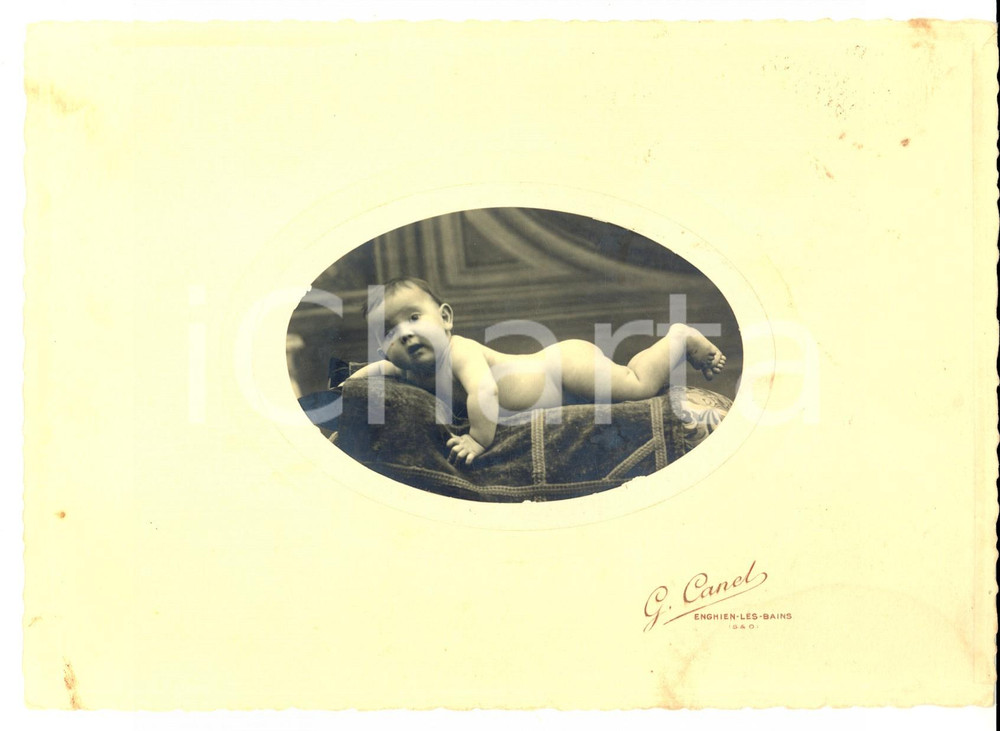 Fotografia d epoca originale 1920 ca ENGHIENLESBAINS F Ritratto di bambina a 7 mesi Foto G. CANEL 1