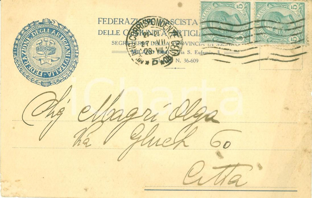 Documento originale, autentico 1929 MILANO Federazione Fascista Artigiani riscuote tasse maestri d arte morosi 1