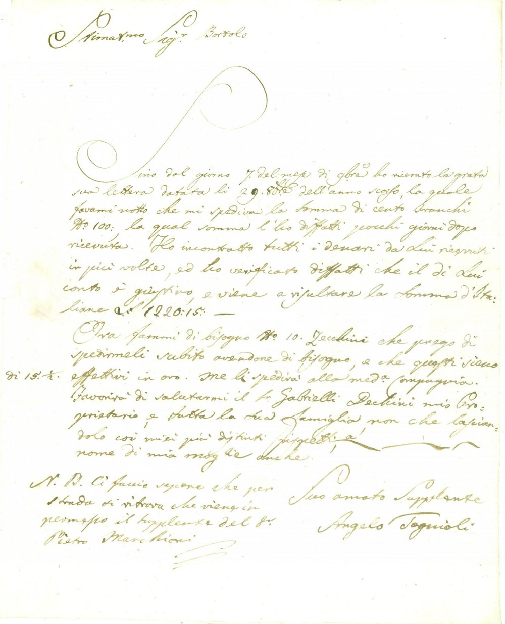 Documento originale, autentico 1830 ca GRAZ AUSTRIA ? Soldato Angelo TOGNOLI richiede dieci zecchini d oro 1