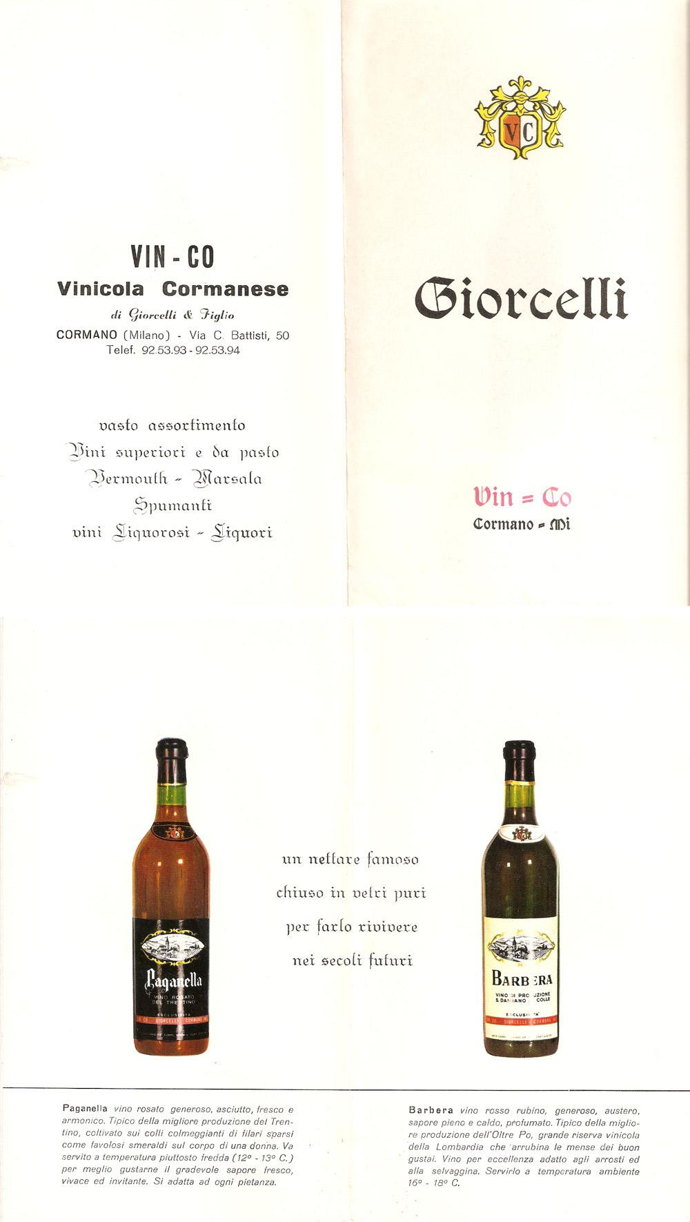 Materiale pubblicitario d’epoca 1965 ca CORMANO MI VINCO Vinicola Cormanese GIORCELLI Pieghevole ILLUSTRATO 1