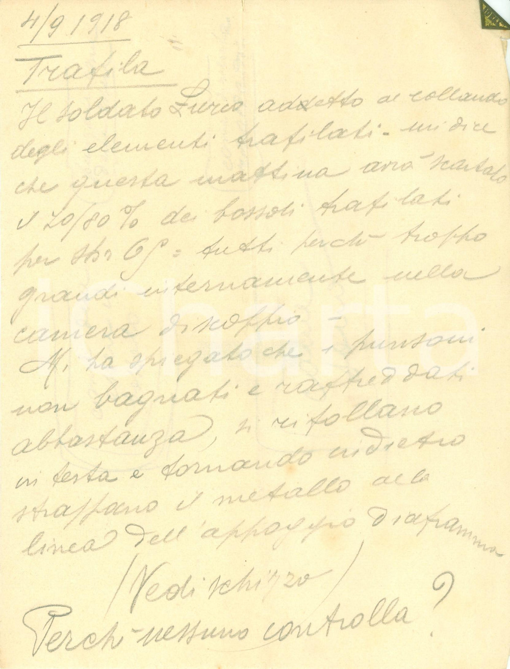 Documento originale, autentico 1918 TORINO WWI SocietÃ  Fabbricazione Proiettili Nessuno controlla la produzione 1