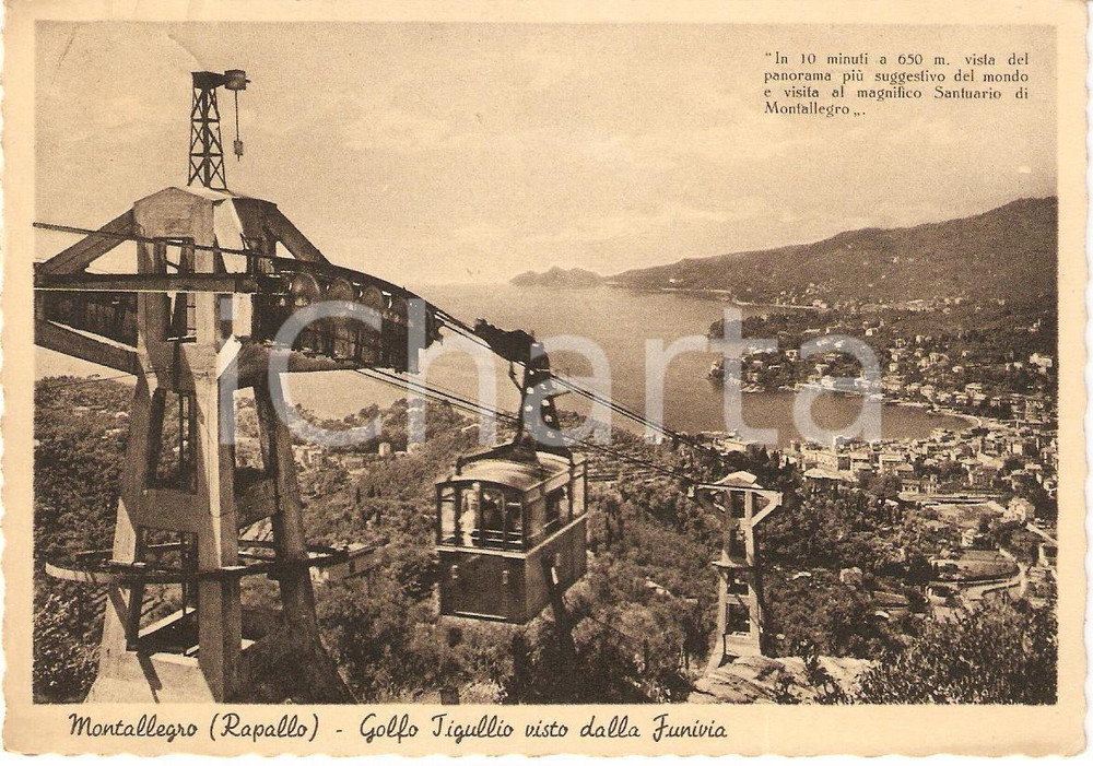 Cartolina originale da collezione 1950 RAPALLO GE Golfo del TIGULLIO dalla funivia di MONTALLEGRO Cartolina FG 1