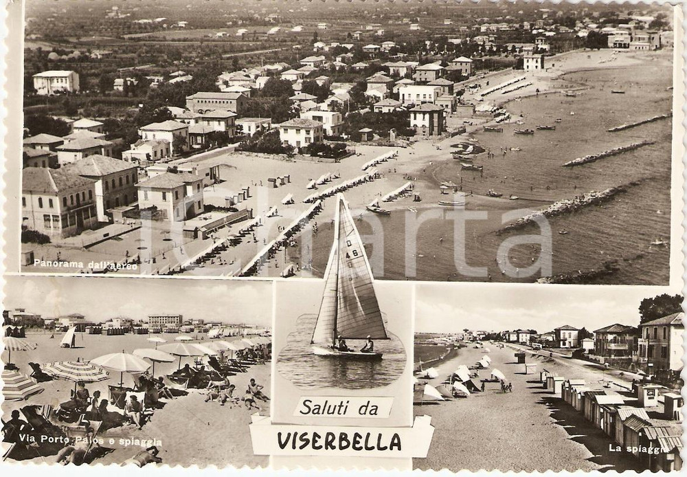 Cartolina originale da collezione 1961 VISERBELLA DI RIMINI Vedutine Via PORTO PALOS Panoramica aerea Cartolina 1