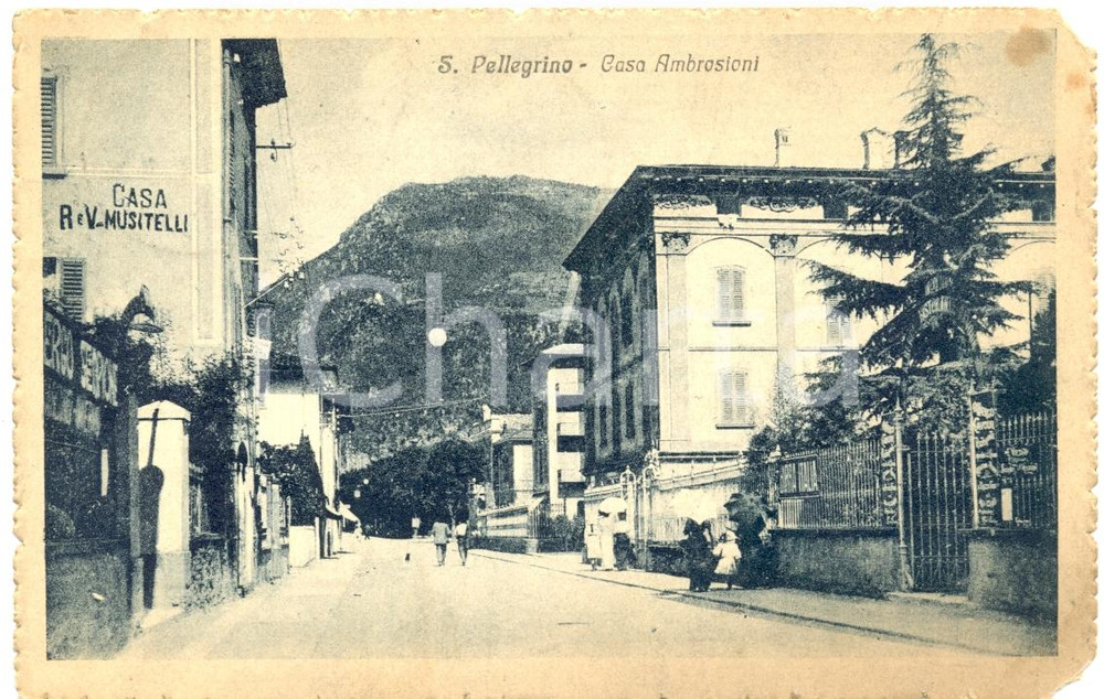 Cartolina originale da collezione 1918 SAN PELLEGRINO TERME BG Casa AMBROSIONI e Casa MUSITELLI Cartolina ANIMATA 1