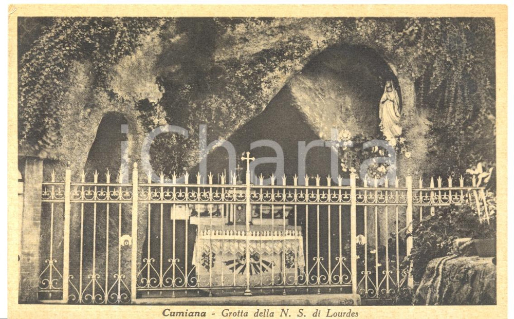 Cartolina originale da collezione 1940 CUMIANA TO Grotta NOSTRA SIGNORA di LOURDES Cartolina postale FP VG 1